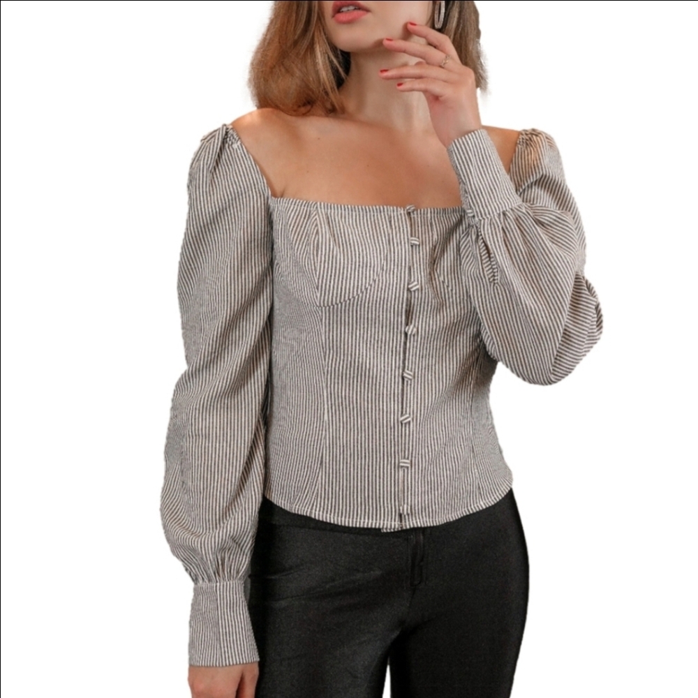 THURSDAYS and every other day" PinstripedStriped Black and White  Blouse SZ Med